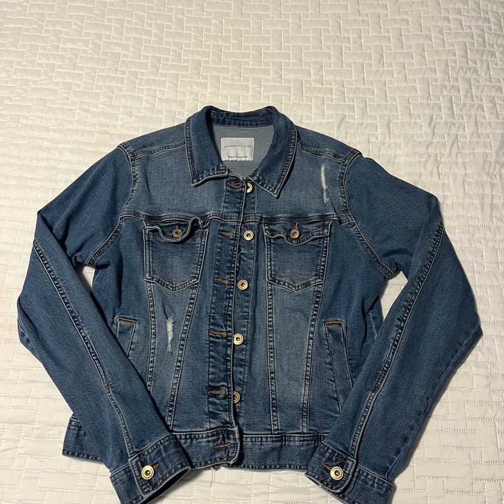 Celebrity Pink Distressed Blue Jean Jacket